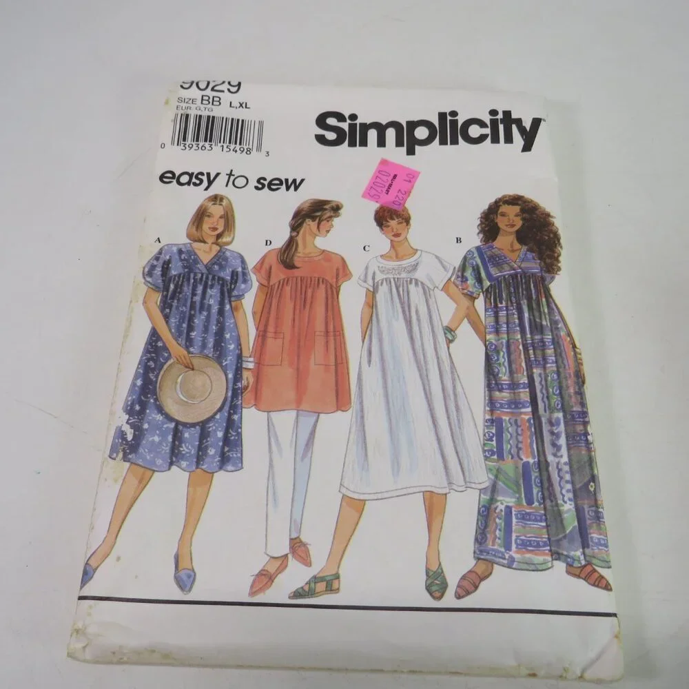 simplicity 9029 sewing pattern EASY nightgown,dress, tunic (loose fit) maternity